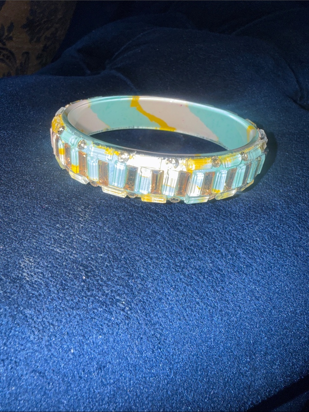 Aqua and Yellow Jeweled Bangle Bracelet